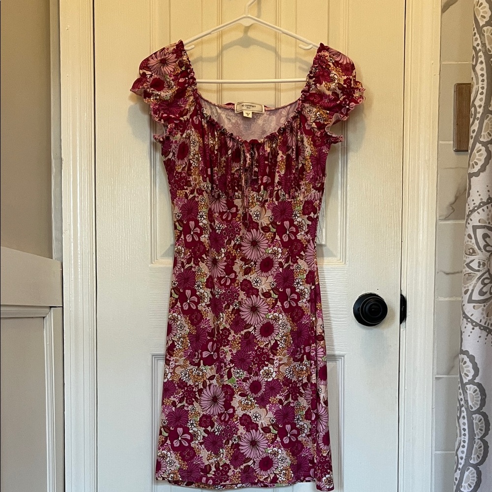 Off-Shoulder Floral Mini Dress in Magenta